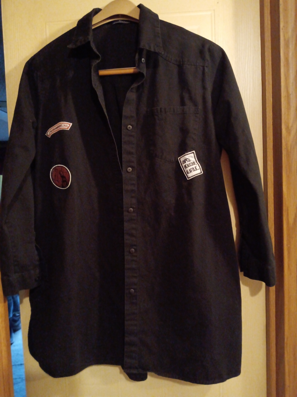 Men's Black Patch-Accent Button-Up Jacket